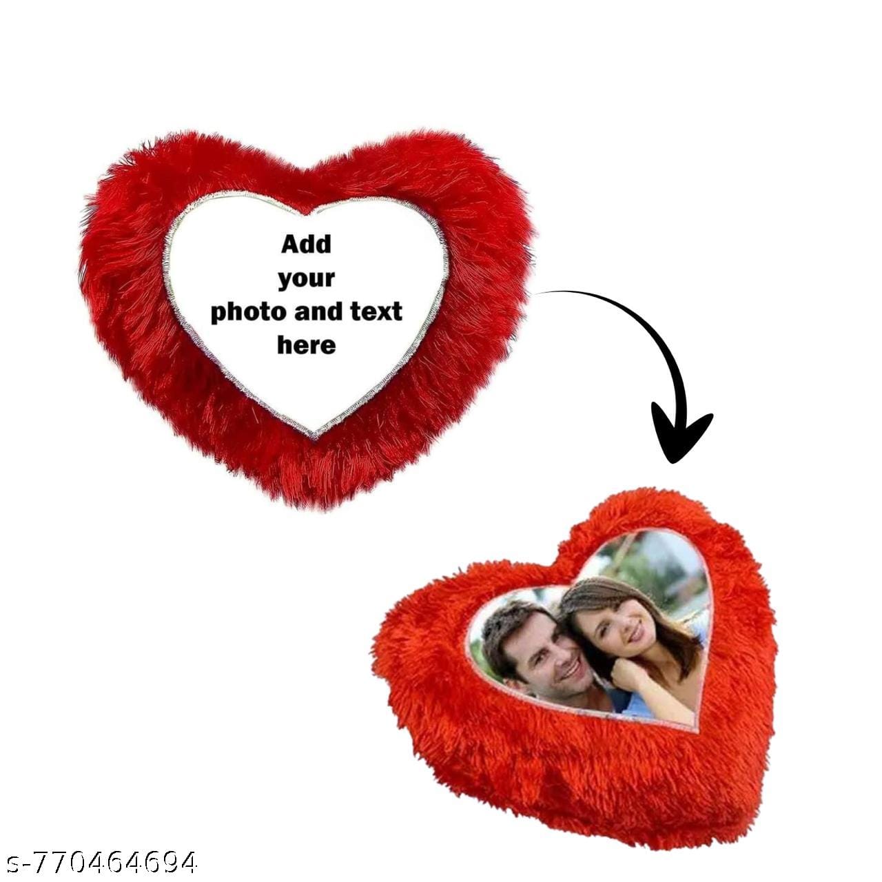BePersonalised Red Heart Shape Fur Cushion with Photo